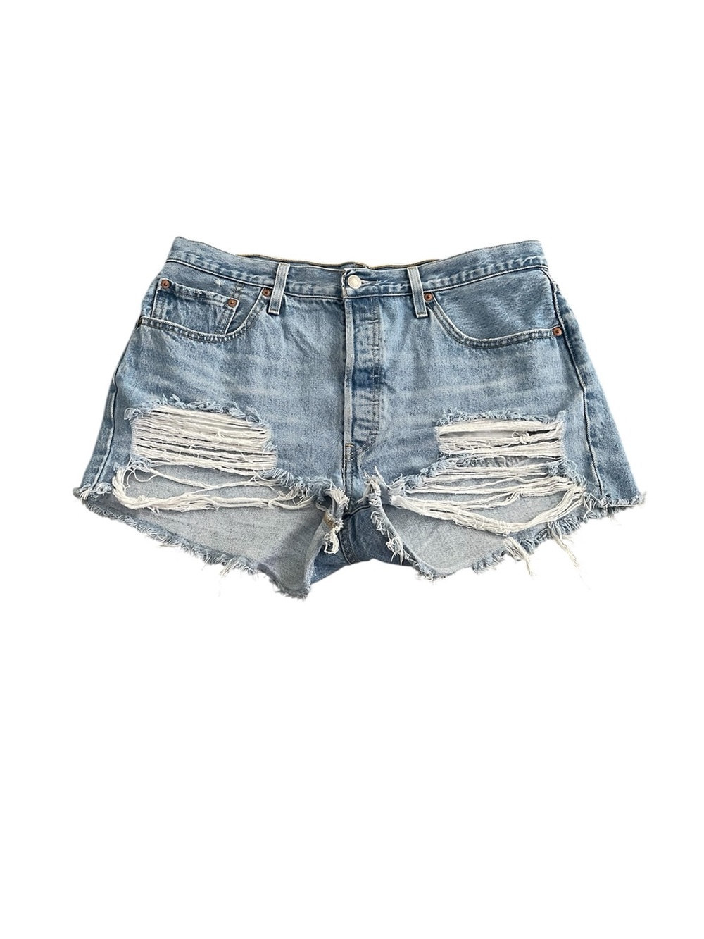 Levi’s 501 high-waisted distressed denim shorts - 33